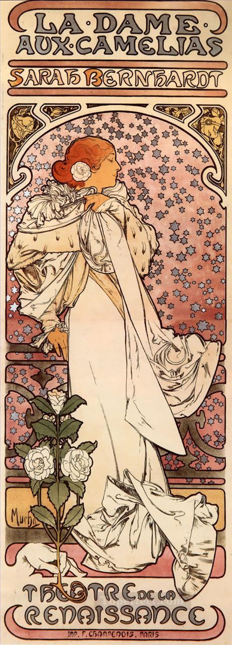 La Dame aux Camelias 1896 チェコ アール ヌーボー独特のアルフォンス ミュシャ油絵